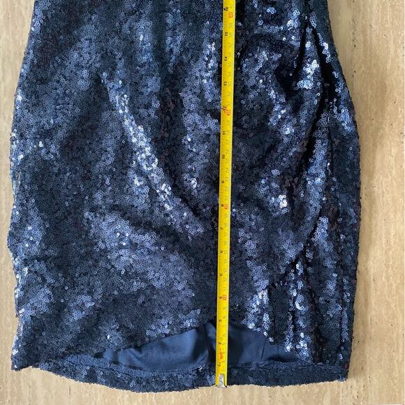 Navy Sequins Deep V Neck Open Back Formal Mini Dress P - Picture 10 of 13